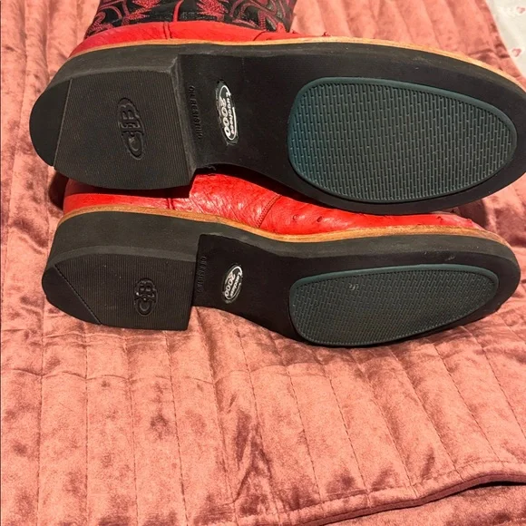 Lucchese 2000 Red Black full Quill Ostrich Cowboy Boots Size 9 Handmade in USA - Picture 7 of 13